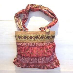 Bohemian Paisley Tote Bag  Multicolor Sequins Glitter Straw Accent